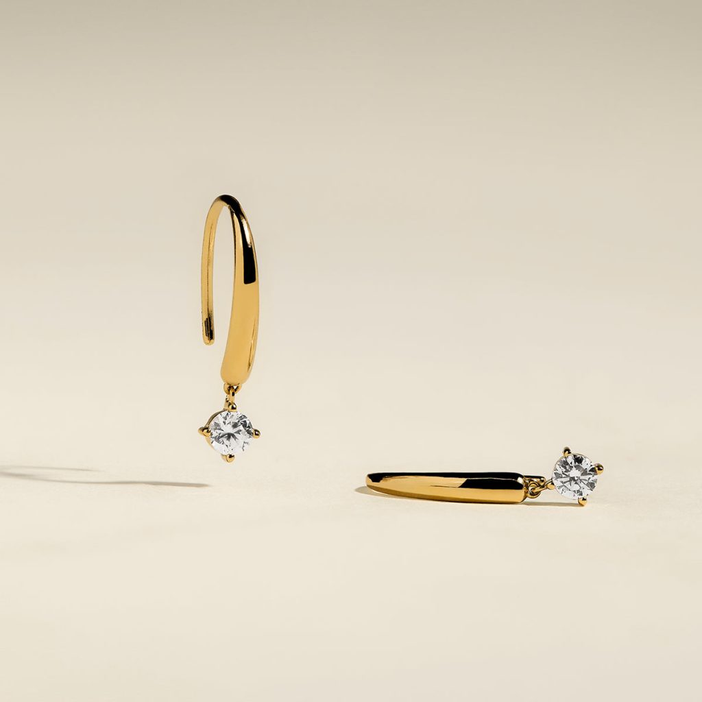 Crystal Charm Hook Earrings in Gold